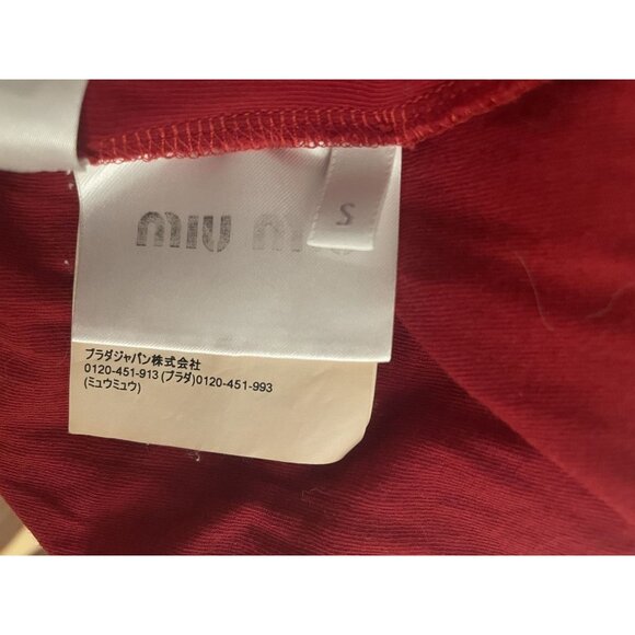 Miu Miu Womens Red Long-Sleeve Crewneck T-Shirt With Logo Patch Lightweight Casu - Picture 13 of 13
